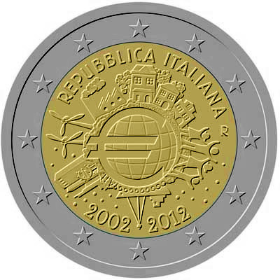 Itaalia 2 Eurot 2012a. 10 astat Euroraha (UNC)